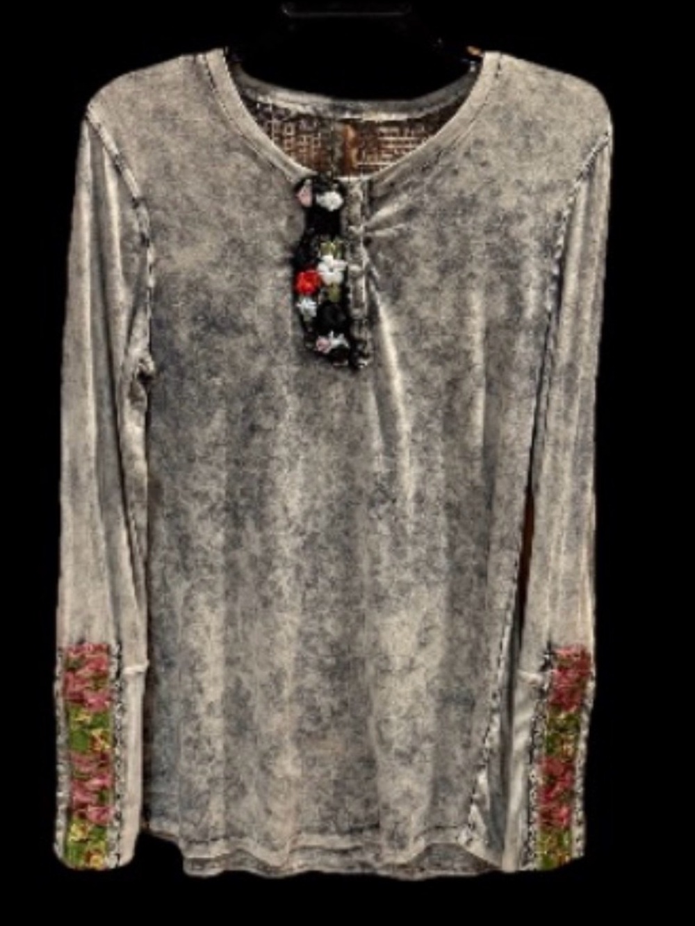 Aratta Silent Journey Mineral Acid Wash Boho Long Sleeve Top Size Small